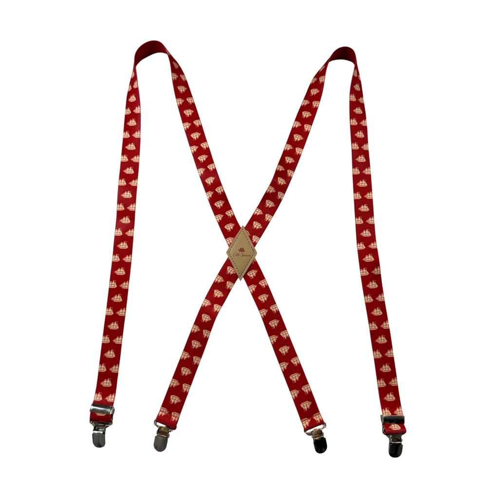 VTG Old Spice Suspenders Mens One Size Red Nautical Sailing Ship Braces Clip On